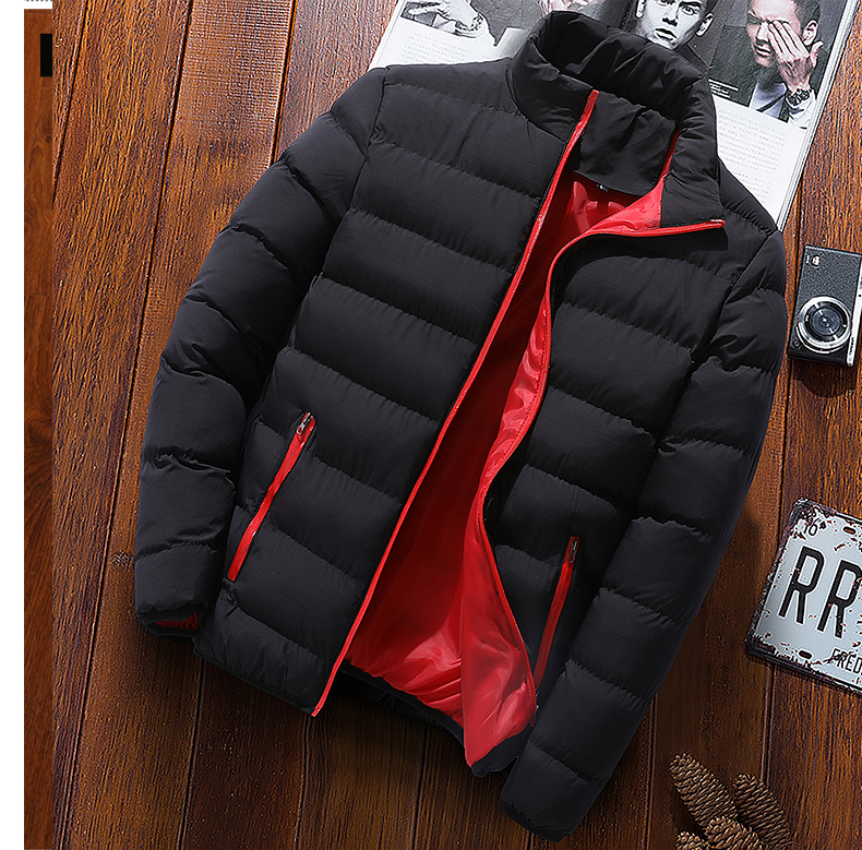 Mannen Parka Katoen Gewatteerde Winterjas Jas heren warme jas Effen kleur Stand Kraag Rits Dikke Jas Mannen Down parka: Black / XXXL