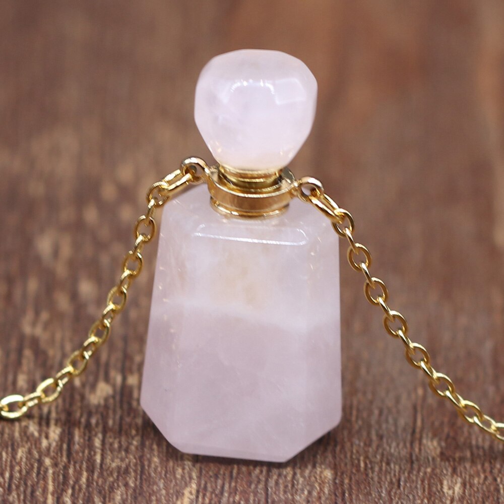 Collane di ametiste del pendente del diffusore dell'olio essenziale della collana della bottiglia di profumo della pietra preziosa naturale per il regalo all'ingrosso dei gioielli delle donne: Rose Quartz