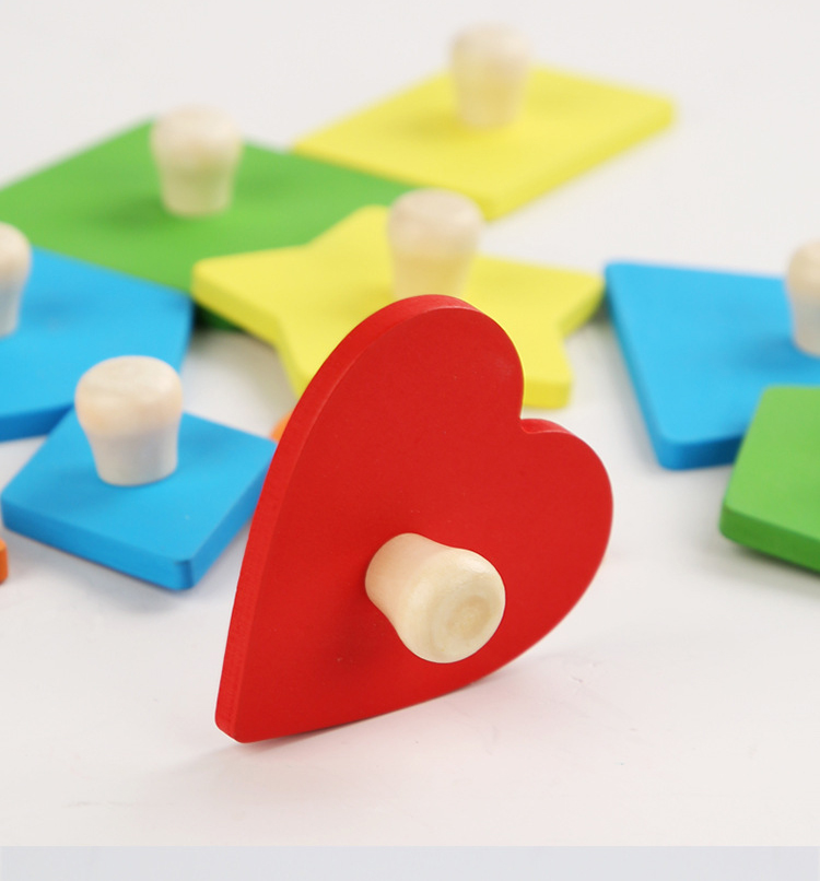 Wooden Montessori Geometric Puzzle Peg Board,Early Education Sensorial Toy for Toddlers Shape And Color Sorting Toys For Baby
