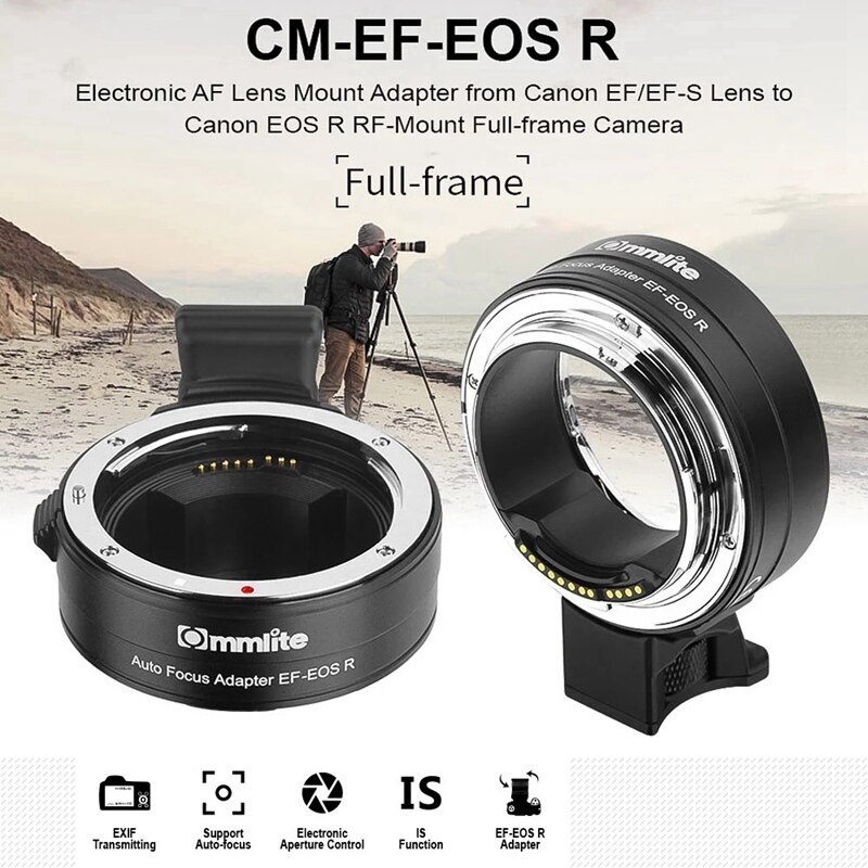 Commlite CM-EF-EOS R Lens Mount Adapter Elektronische Autofocus Mount Adapter Met Is Functie Diafragma Controle Voor Canon Ef/EF-S