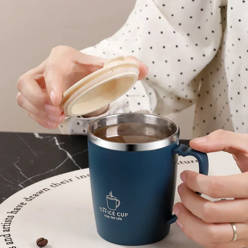 350ml Vacuum Cup Portable Mug Insulated Cup for Outdoor Traveling Double Wall Stainless Steel Coffee Cup with Handle and Lid Cia