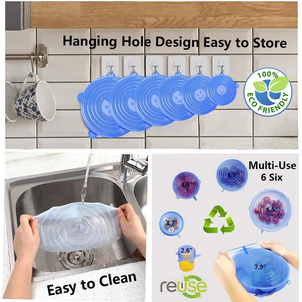6 Stks/set Aanpasbaar Silicone Stretch Deksels Ronde Vierkante Covers Herbruikbare Voedsel Wrap Covers Afdichting Kom Voor Houden Voedsel Verse Kitchentool