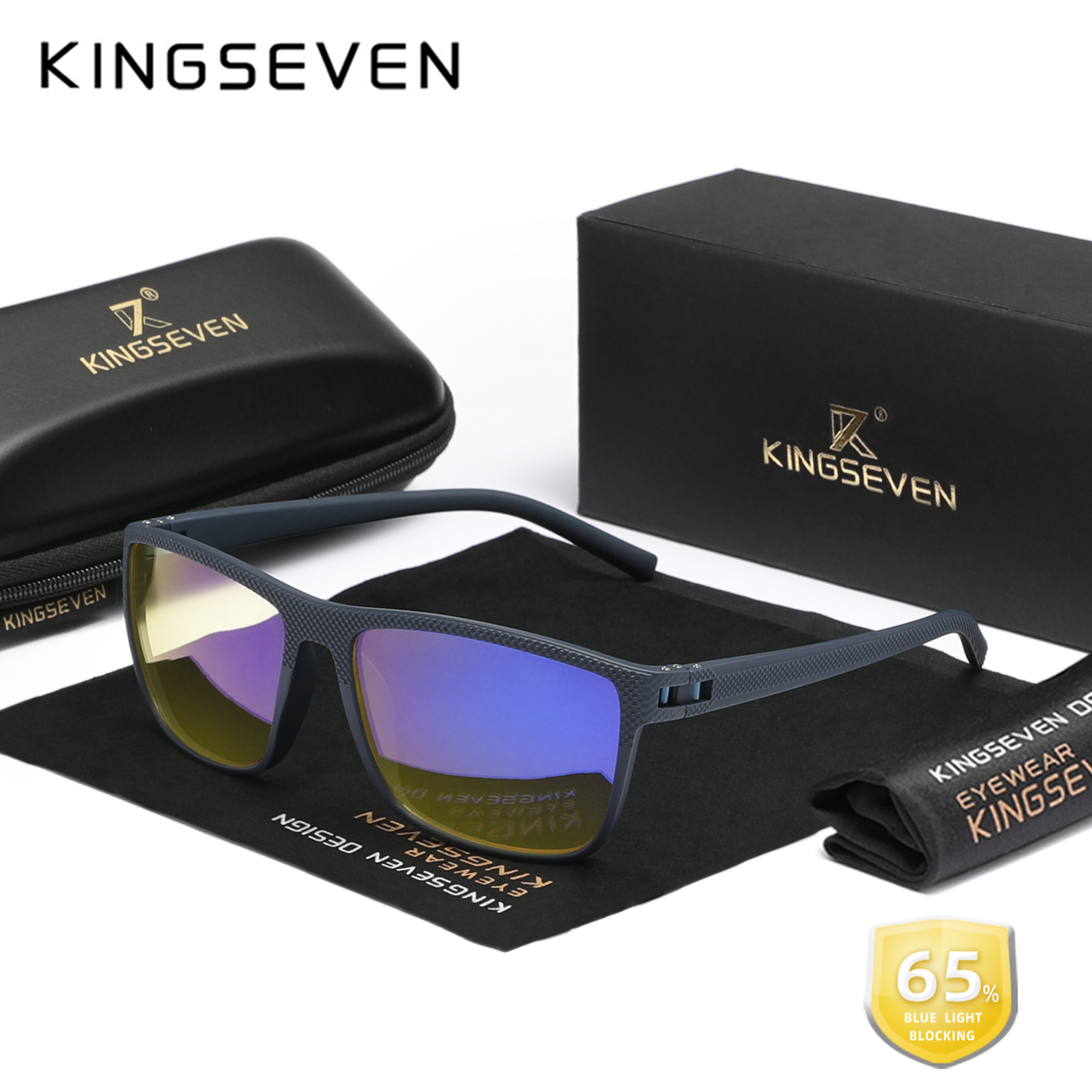 KINGSEVEN-Lunettes anti-rayons bleus pour hommes et femmes, verres transparents, lunettes décoratives bloquant la lumière bleue pour ordinateur, , 99%: Or