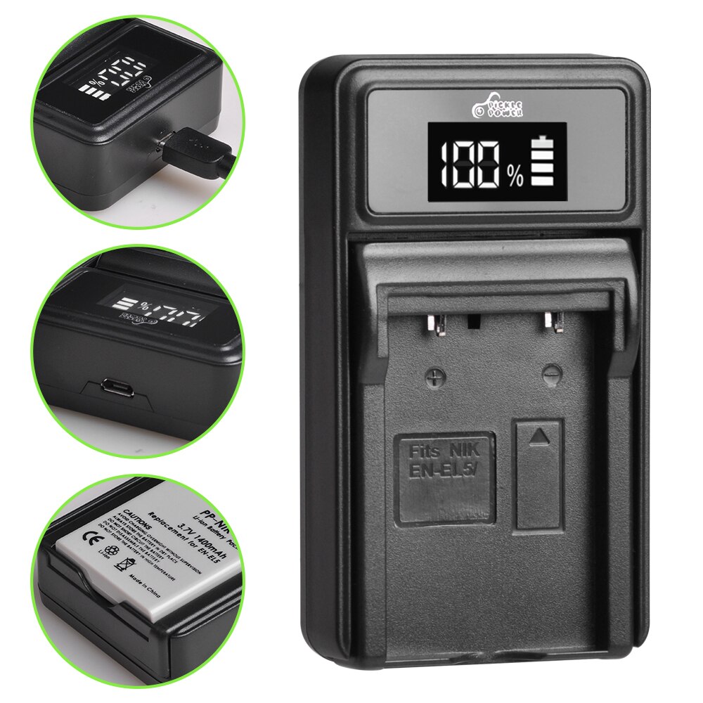 Batería EN-EL5 EL5 ENEL5 para cámara, Cargador USB LED para Nikon Coolpix P530, P520, P510, P100, P500, P5000, P5100, P6000, 3700, 4200