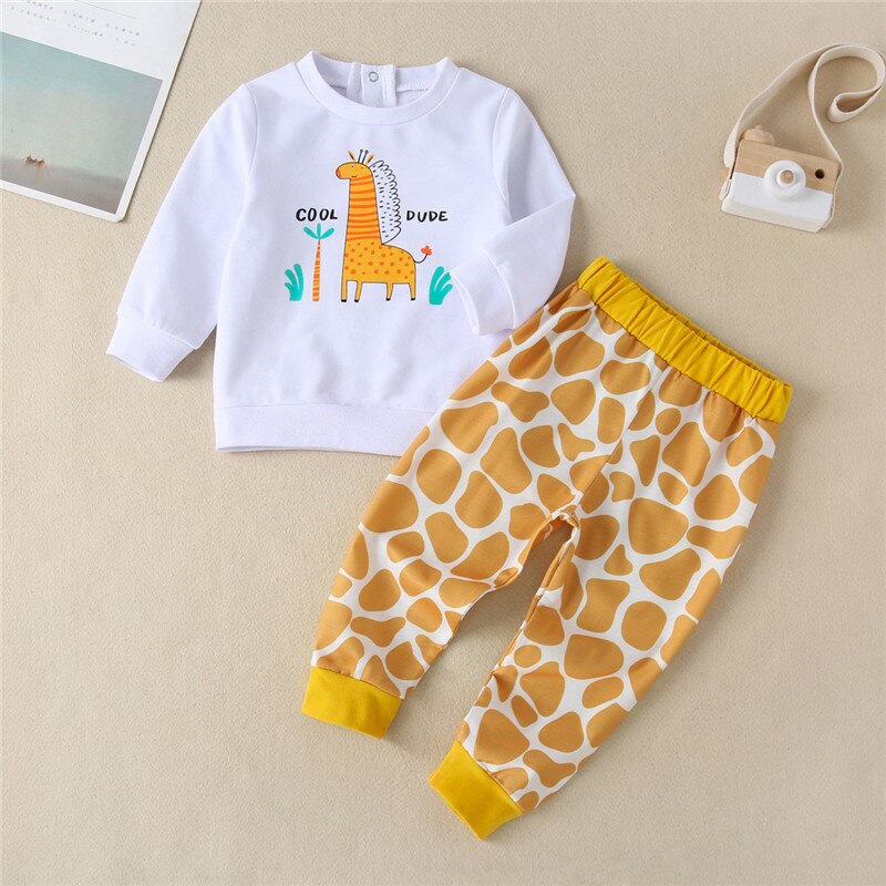 Baby sommer efterår tøj spædbarn baby pige drenge unisex nattøj tøj langærmet pullover tegneserie giraf sæt outfits: 3-6m