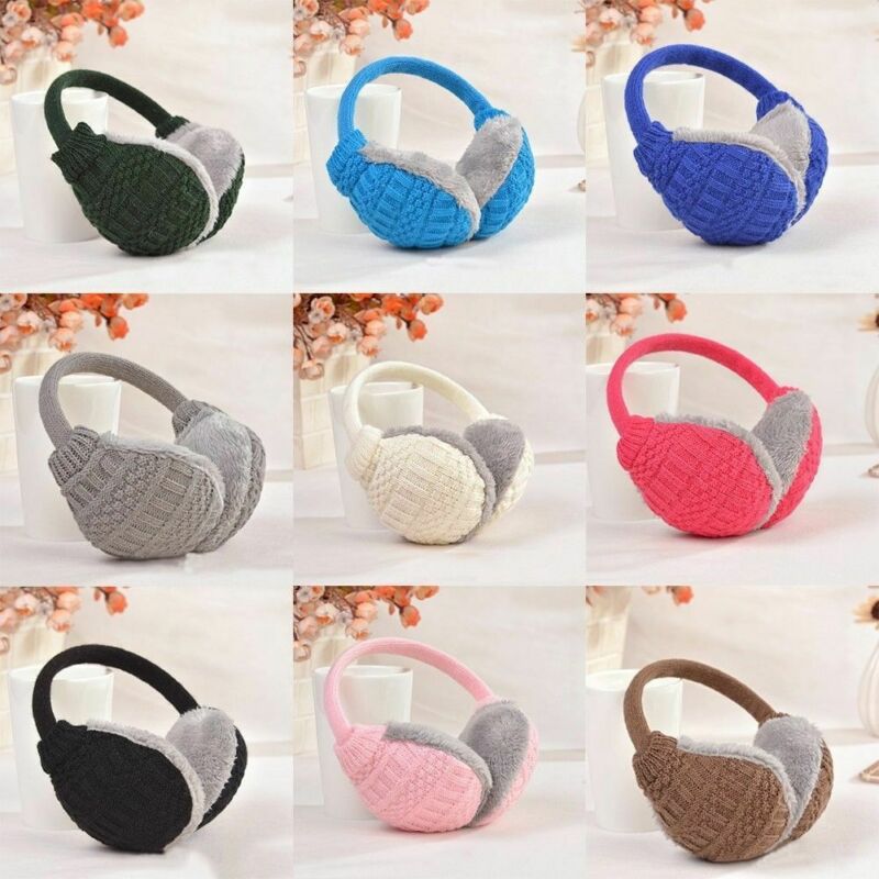 Sweet Girls Women Winter Solid Color Warm Knitted Plush Casual Earmuffs Ear Warmers Ear Muffs Earlap