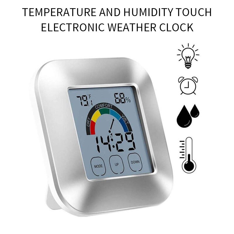 Digitale Wekker Hygrometer Indoor Thermometer Kamertemperatuur Gauge Tijd Klok Met Comfort Indicatoren