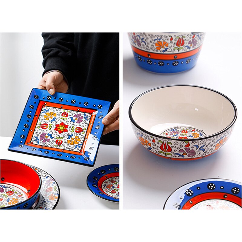 Vajilla serie de sombras de flores, Dishe cuenco de cerámica, plato de cena para el hogar, cuenco para sopa, contenedor de comida, plato de comida occidental, cuenco para ensalada de frutas