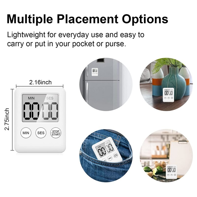 2Pcs Digital Kitchen Timer with Alarm Reminder Function,Short-Term Timer,Egg Timer,Kitchen Clock,for Cooking,Learning,Et