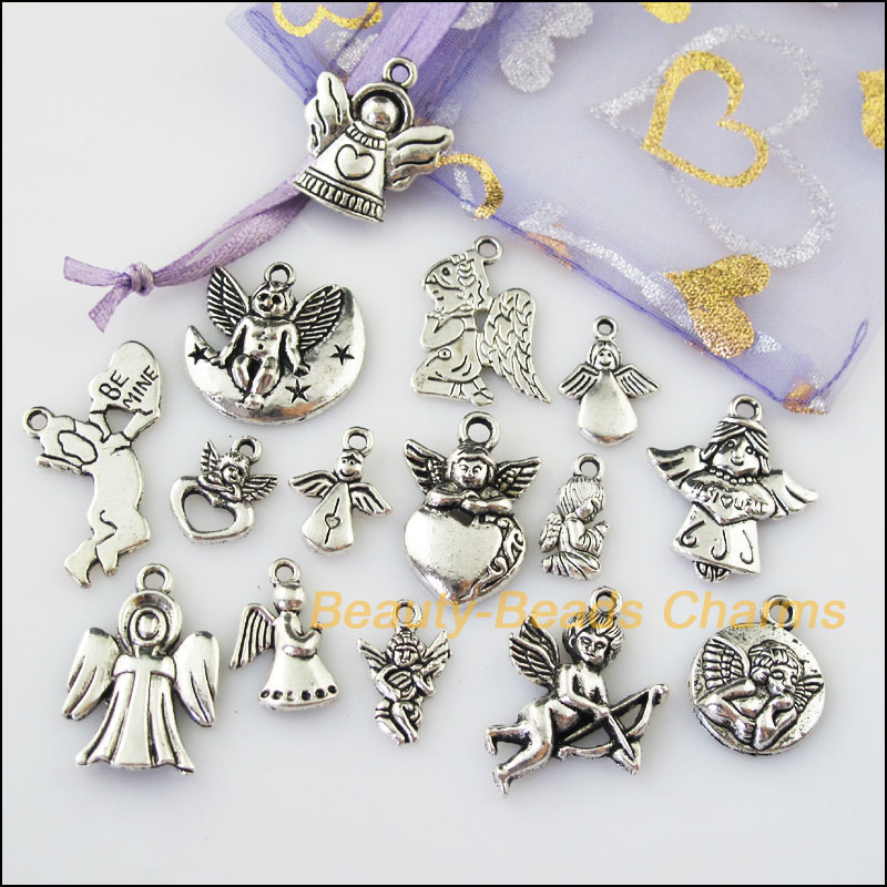 15 Pcs Antiqued Silver Tone DIY/Lovely Angel Mixed Charms Hangers