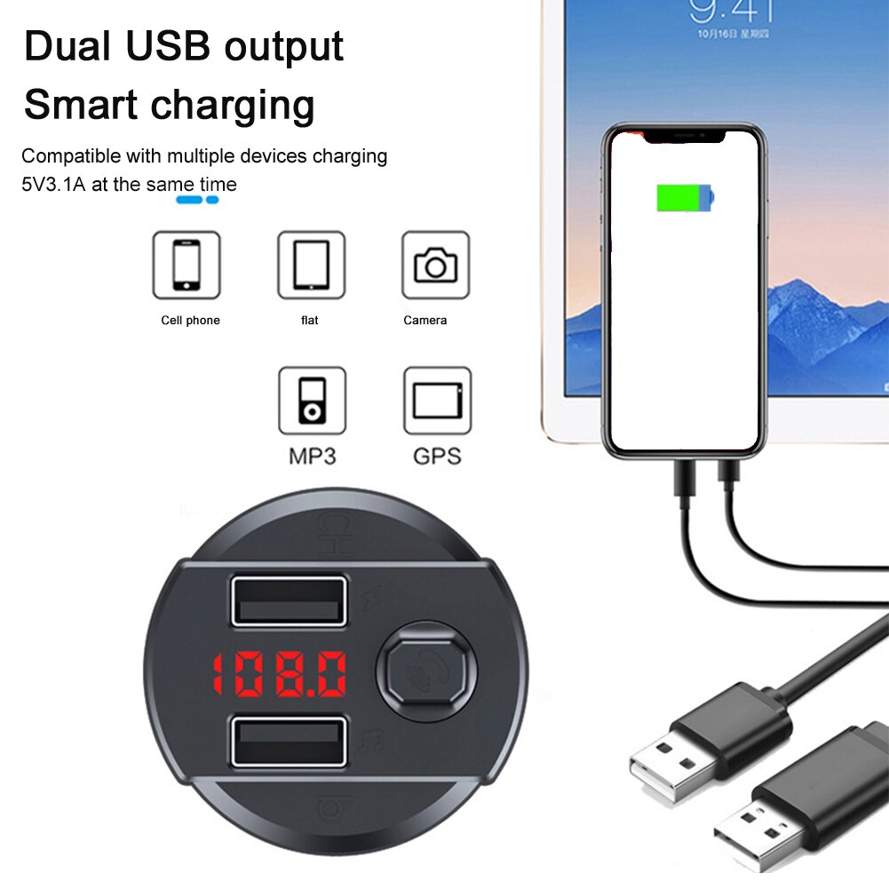 Fácil instalar interface usb para carro sem fio abs music player multifunções led backlight bluetooth transmissor fm adaptador de áudio