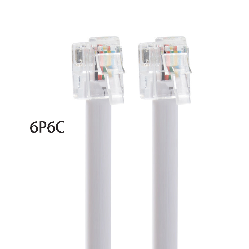 Telefonkabel, reines Kupfer, 6-adrig, 6P6C, RJ11, RJ12, Telefon-Audio--Signalkabel, Kfz-Verstärkerkabel: WEISS / 0,2 m