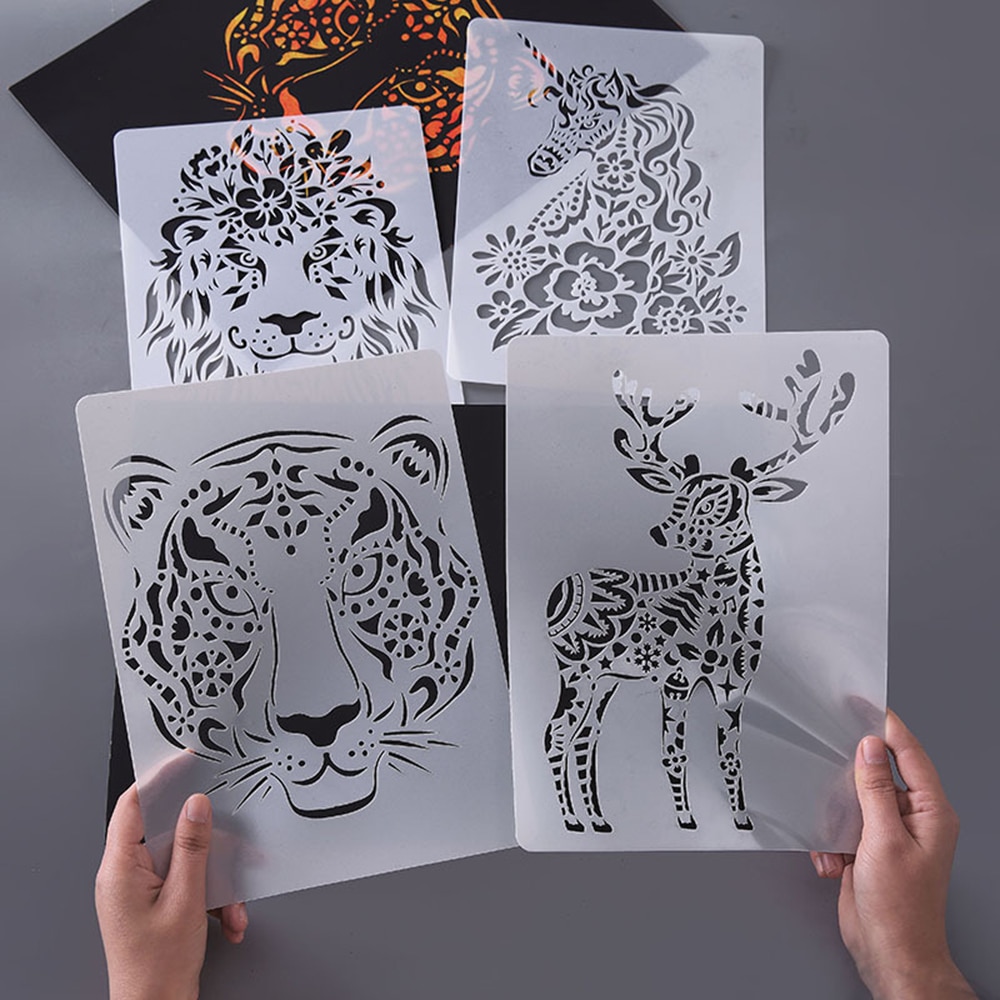 Animal Series Hollow Painting Stencils A4 Lace Ruler Drawing Template Stencils for Diy Scrapbooking Plastic