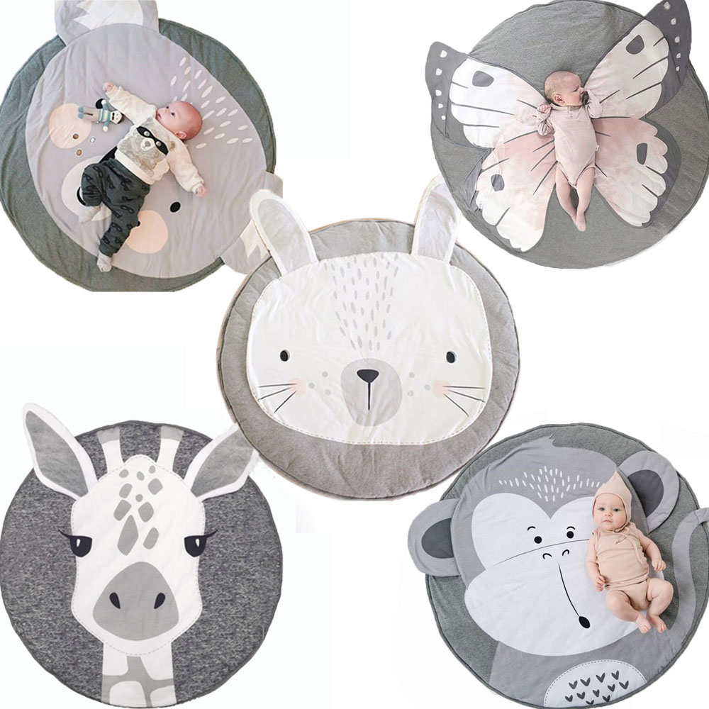 Baby lekmattor barn mattor tjock bomull småbarn krypande knäskydd baby matta rund giraff kanin lekmatta djurtryck filt