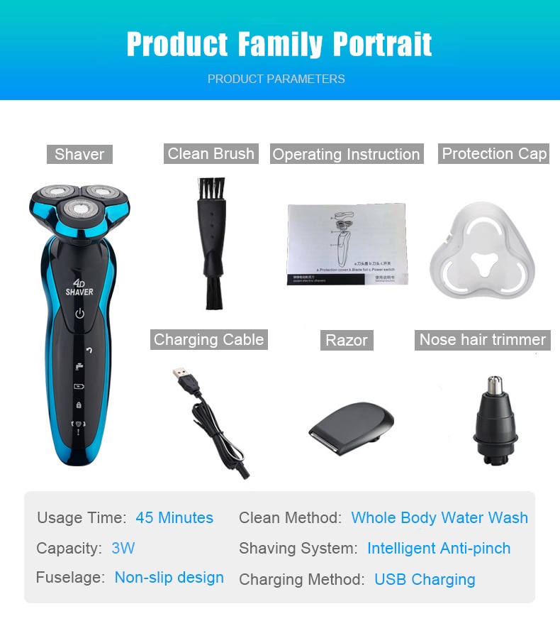 4D Elektrische Scheermes Scheerapparaat Baard Neus Trimmer Trimeer Machine Voor Scheren Machine Voor Mannen Barbeador Oplaadbare Nat Droog Waterdicht