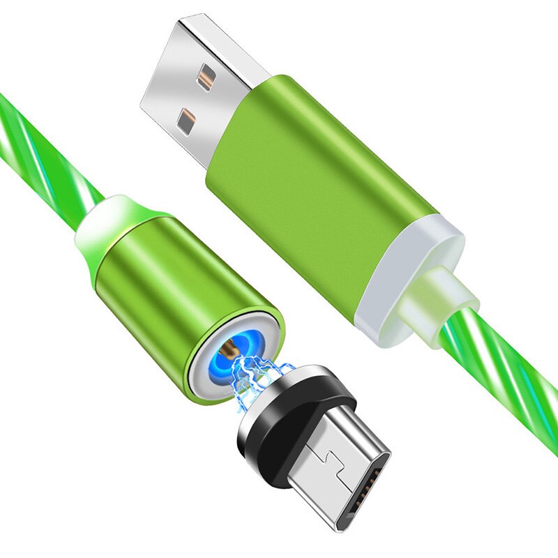 Jusfyu vloeiende licht led magnetische kabel micro usb type c kabel snel opladen datakabel voor iphone samsung usb-c oplaadkabels: Groente / Voor iphone