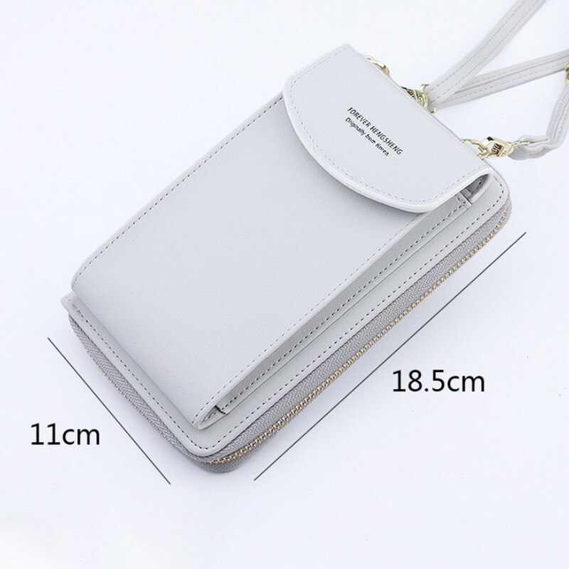 Women PU Leather Shoulder Bag Strap Purses Solid Color Mobile Phone Big Card Holders Wallet Handbag Pockets For Girls