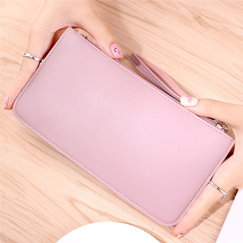 Women Wallets Long PU Leather Wallet Female Zipper Slim Clutch Ladies Wristlet Ultra Thin Mobile Phone Bag Coin Purse