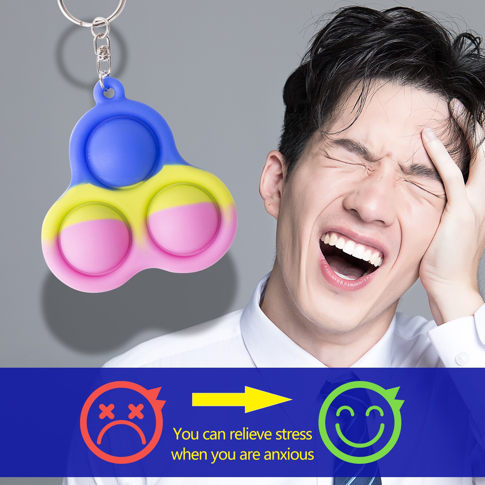 Simple Dimple Fidget Toy Popper, Handheld Mini Soft Silicone Stress Relief Hand Sensory Fidget Toys with Key Chain for