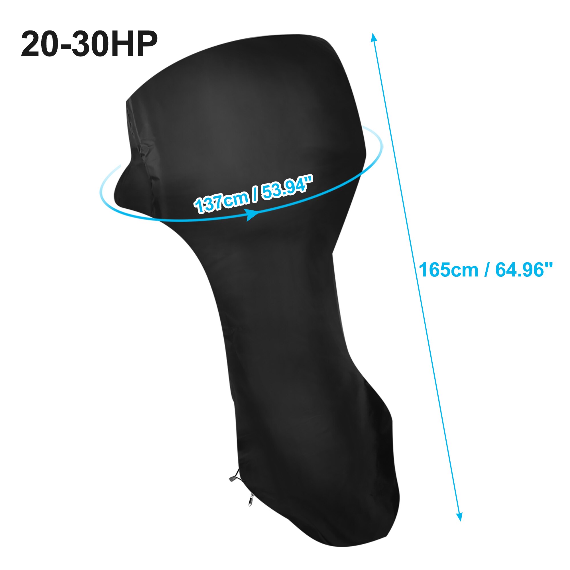 Full Boat Outboard Engine Cover 6-225HP Waterproof Dust Rain Sun UV Resistant 600D Oxford Cloth PVC Outboard Motor Cover: 20-30HP Black
