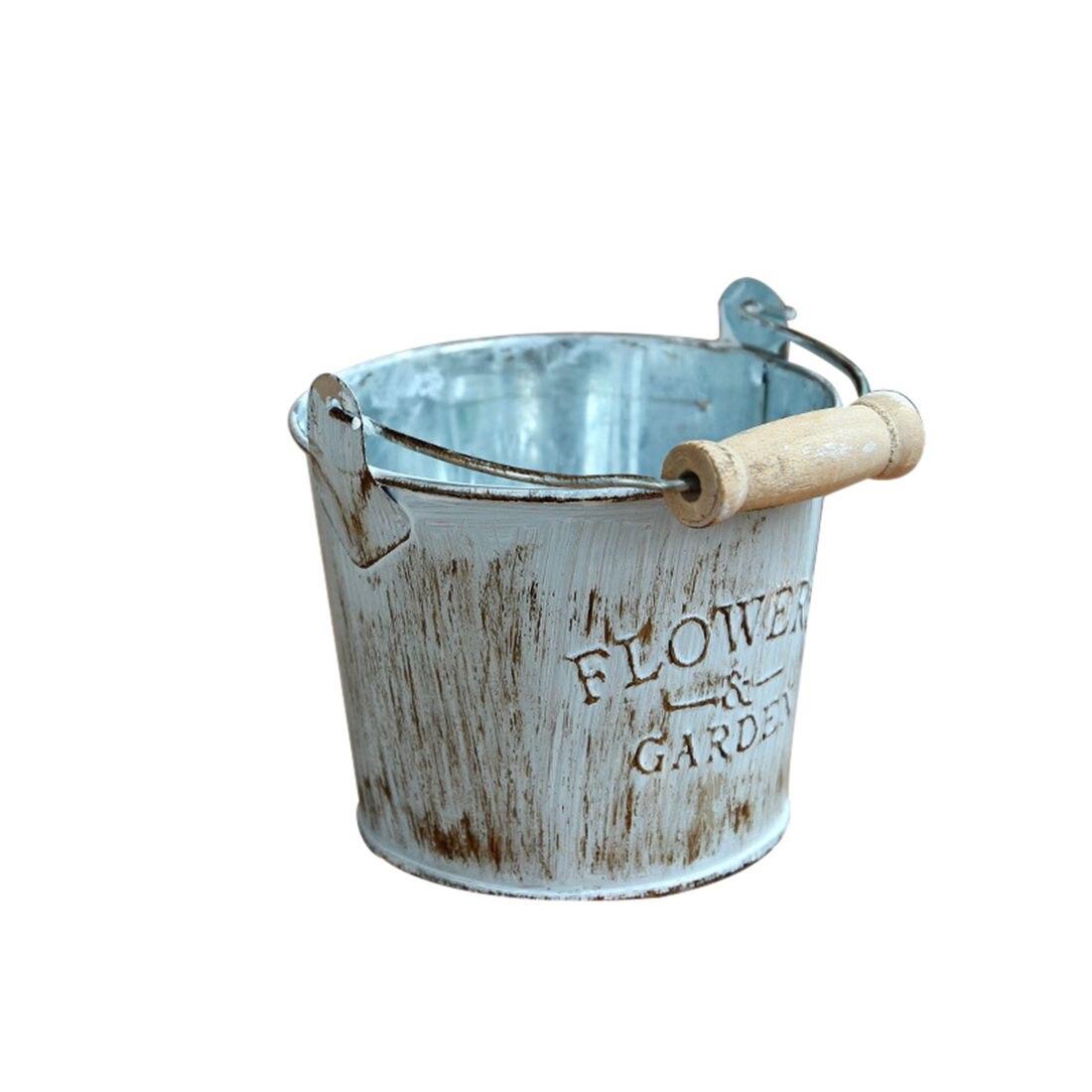 Country retro old metal flower bucket flower home desktop decoration metal craft iron bucket small flower pot