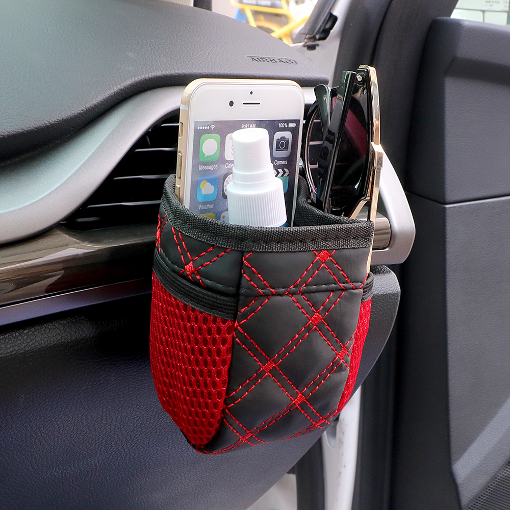 Universal Red Grid Net Car Outlet Storage Bag Phone Holder Pocket Organizer Car Styling Auto Assessories