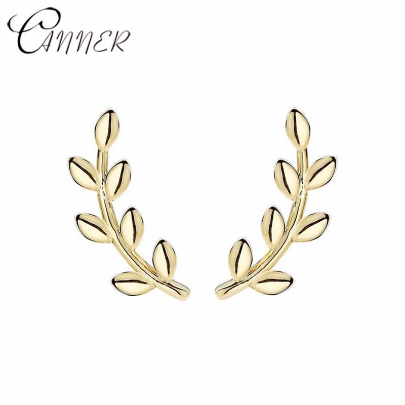 CANNER, pendientes de plata de ley 925 minimalistas a la para mujeres, joyería, pendientes trepadores de hojas, pendientes de tuerca, rama Oorbellen: gold