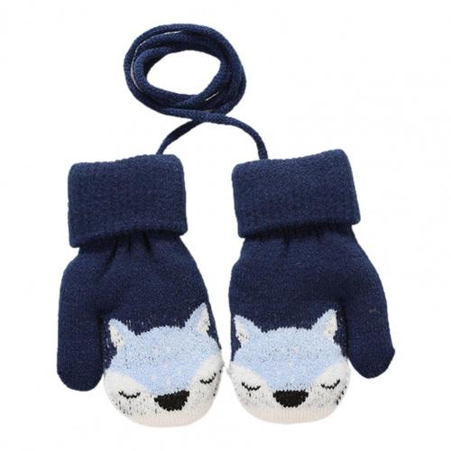 Kinderen Winter Dikke Warme Leuke Cartoon Vos Dubbellaags Gebreide Handschoenen Wanten Kids Accessoires: Marineblauw