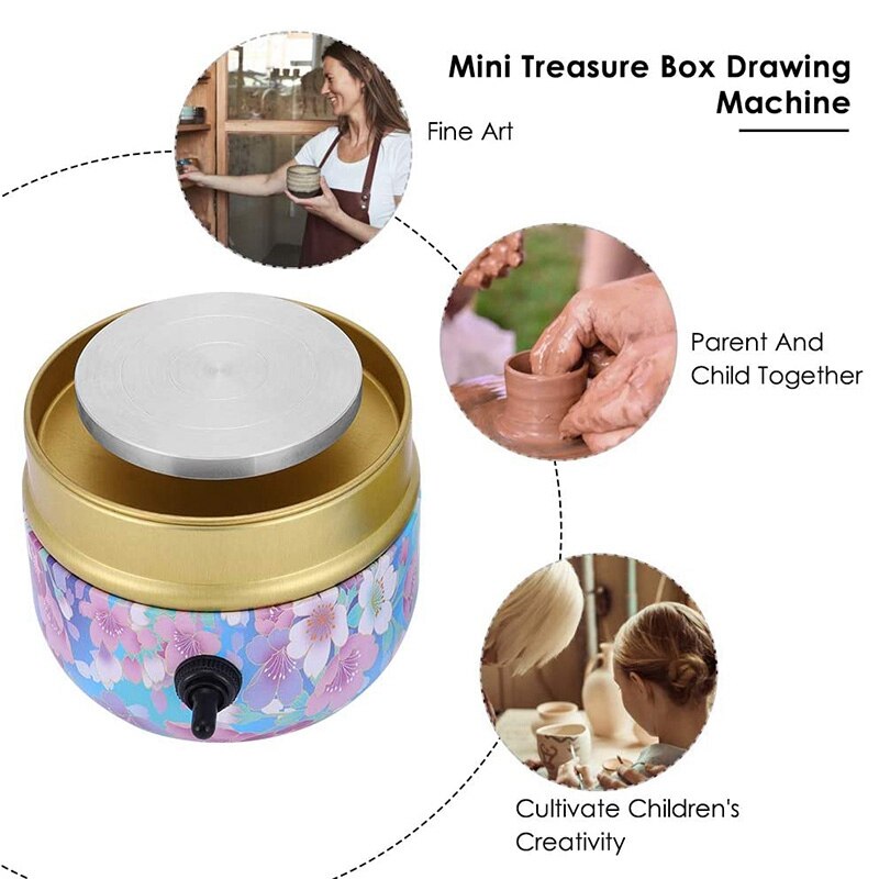 Mini Pottery Machine Electric Pottery Wheel DIY Clay Tools, for Adult Children Ceramic Art with Tray EU Plug