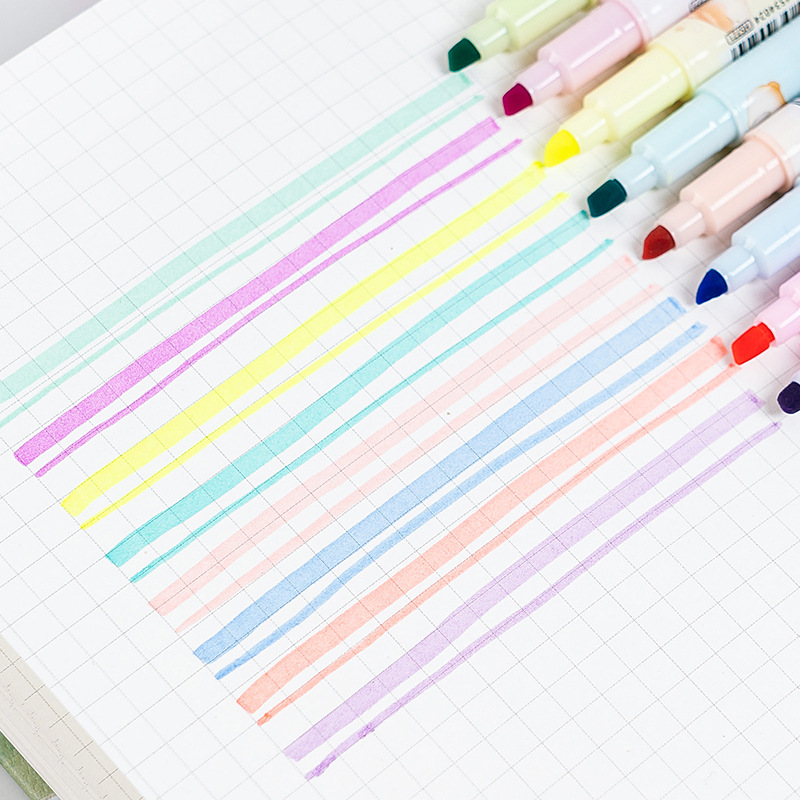 8 farver kawaii shiba inu dobbelthovedet sletbare highlightere kunstmarkører farve pen fine liner skole kontorpapir