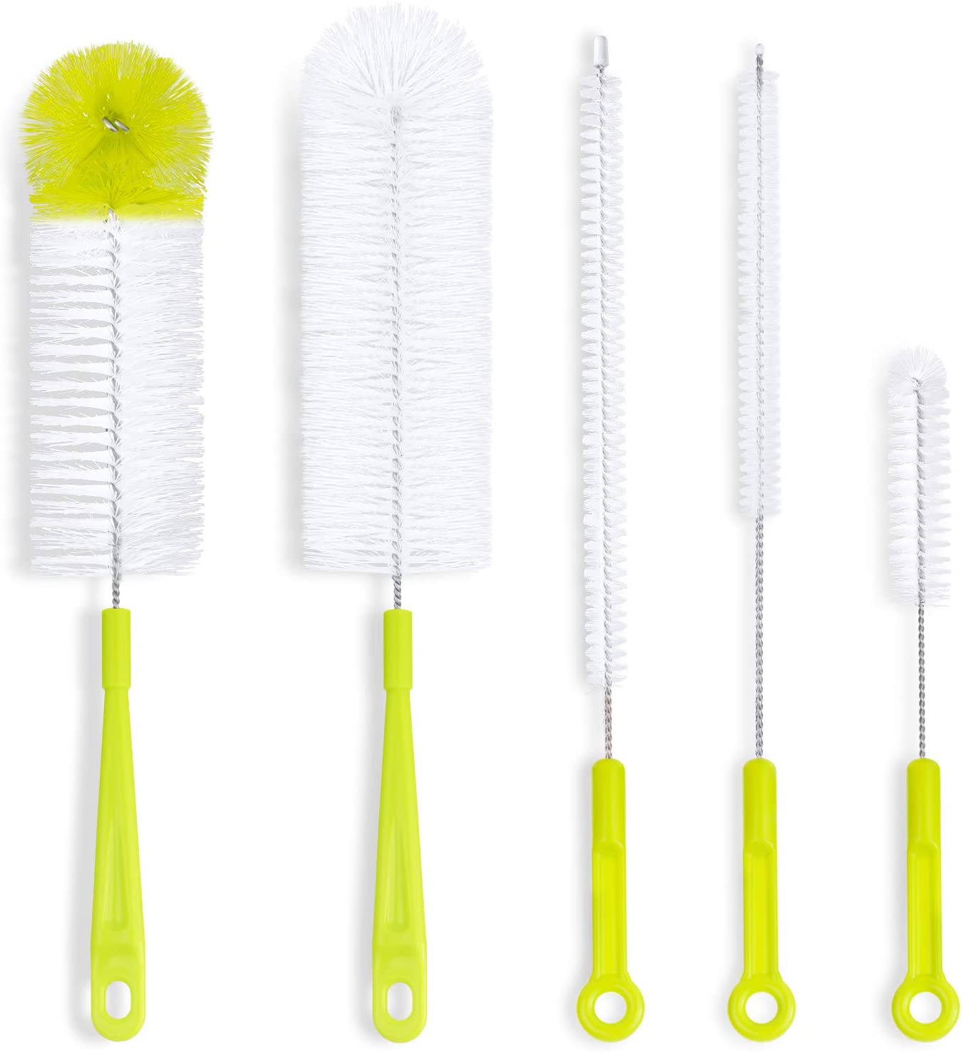 Bottle Brush Cleaner Set 5PCS Long Water Bottle and Straw Cleaning Brush Kitchen Wire Scrub Set for Most Bottles Washing: Green