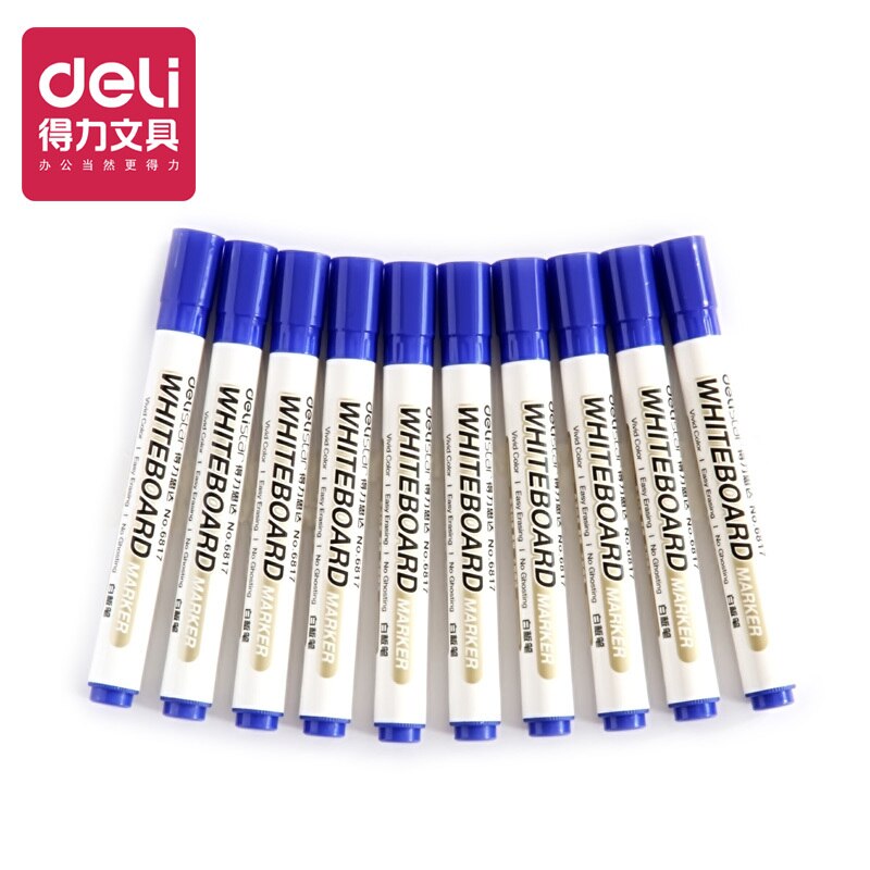 lackadaisical 10 stks/doos whiteboard pen 6817 whiteboard pen rood blauw zwart whiteboard pen schoolbord marker: Blue