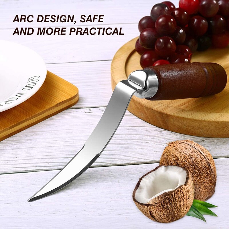 Coconut Tool Coconut Meat Remover Durable Wooden Handle Stainless Steel Coconut Opener Scraper Knife for Kitchen Home