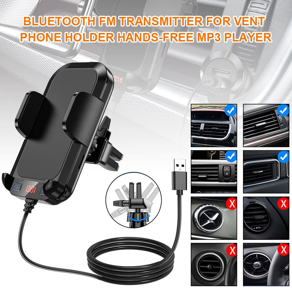 Bluetooth FM Transmitter for Car Air Vent Phone Holder Hands-Free Car Radio Receiver MP3 Player