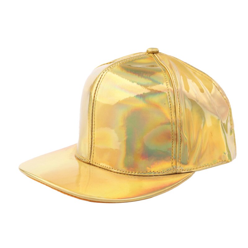 Mænd kvinder pu læder justerbar baseball cap hip hop hætter solskærm snapback flad dans street trendy hatte: Guld