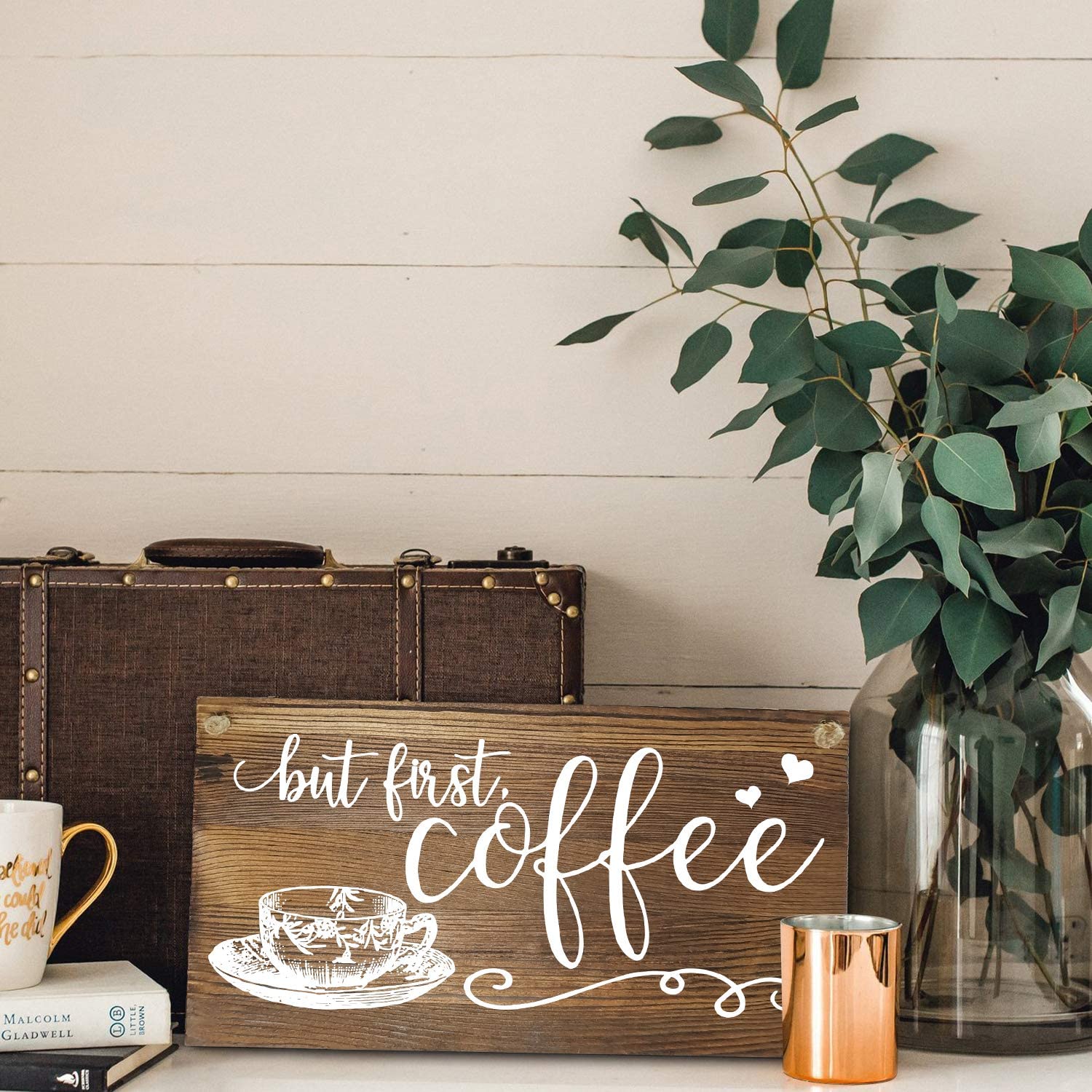 Rustic Solid Wood Wall Decor Decoration Sign for Kitchen Art or Office Art -But First Coffee.