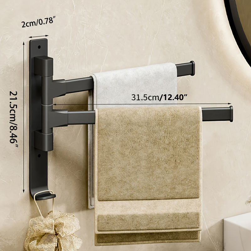 Bathroom Towel Rack Rotatable Towel Holder Space Aluminum 2/3/4/5-Bar Towel Hanger Kitchen Shelf Paper Hanging Wall Mounted: black