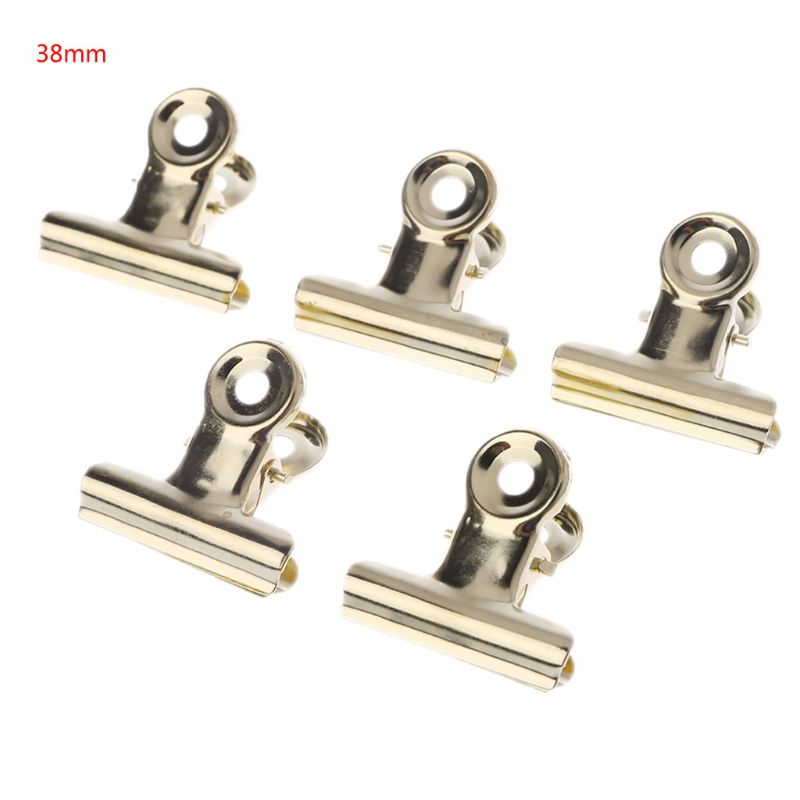5 st/set guldpåse klämmor bulldog brevgrepp rostfritt stål pappersfil pärm klämma matpåse tätningsklämmor kontor kök 4 stl.: 38mm