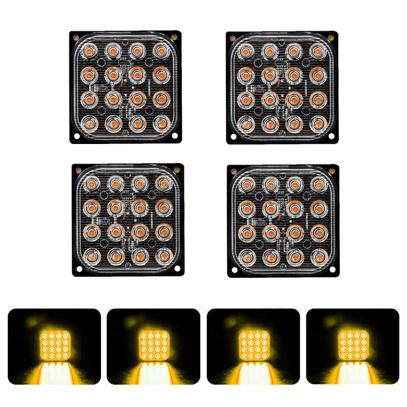 4 stuks vierkante flitsers van fso, 4 x 4, 16 led stroboscooplampen, aanhangers, led knipperlichten, vrachtwagen zijmarkeringsstroboscopen voor auto's: Ca516- en -4 stuks