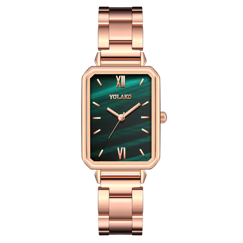 Reloj de pulsera cuadrado verde clásico para mujer, reloj de pulsera pequeño Retro, reloj de cuarzo informal para mujer: Oro