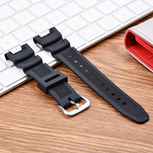 Hangrui Silicone strap For Casio SGW-100 Smart watch Waterproof Black Wristbands stainless steel buckle Wriststrap women men: silver buckle