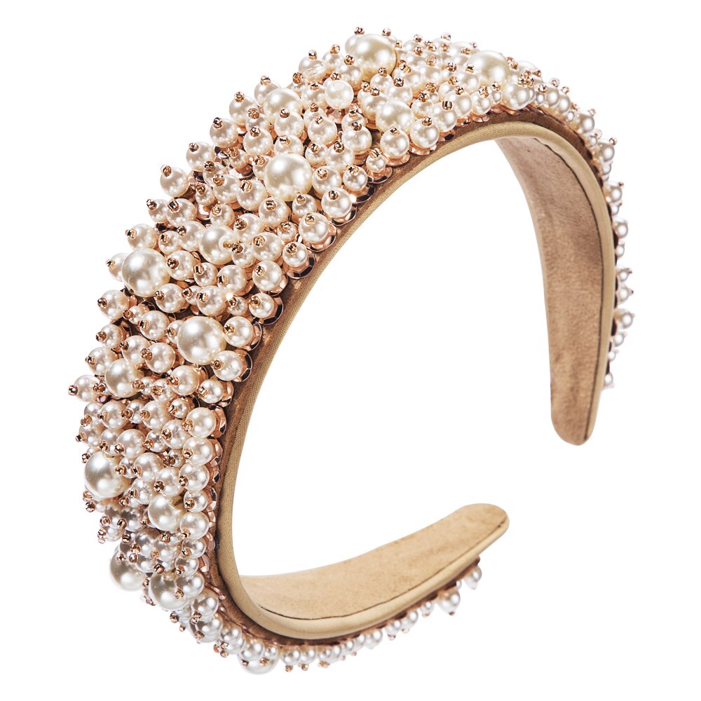 Barok kvinder hår tilbehør perler perler hovedbånd fuld perle polstret hårbøjle brude tiara bryllup hovedbånd: Default Title