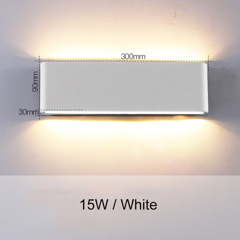 Moderne vandtæt udendørs 18w led væglampe  ip65 aluminium op og ned væglampe have veranda sconce lys 110v 220v zbw 0011: 15w- hvid krop / Kølig hvid