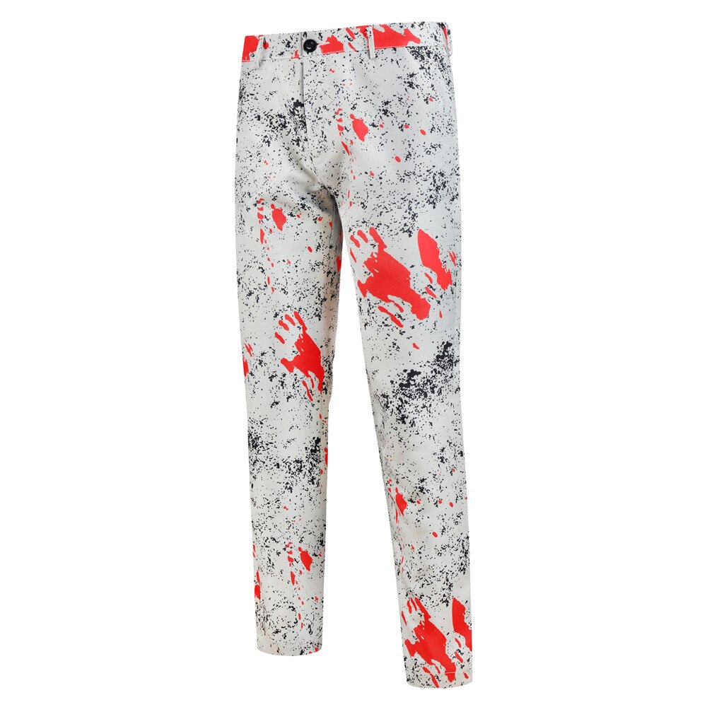 Mens Style Unique Printed Suit Pants White Casual Slim Printed Pants Men Perform Party Wedding Dress Pencil Trousers