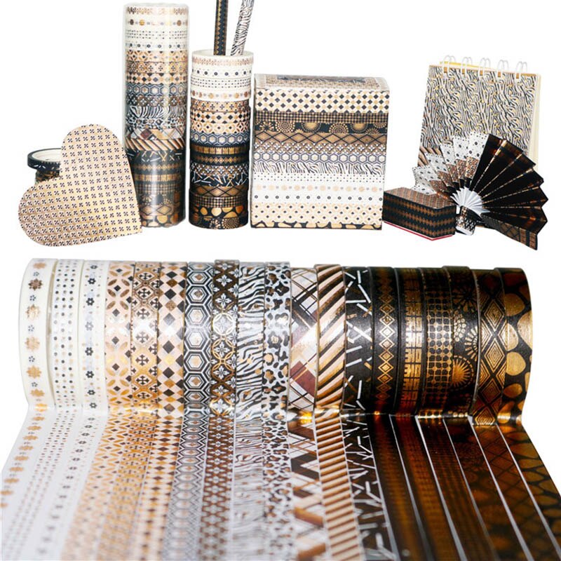 20 st/set svart guld washi-tejp smal folie maskeringstejp dekorativ tejp klistermärke scrapbooking diy-planerare brevpapper