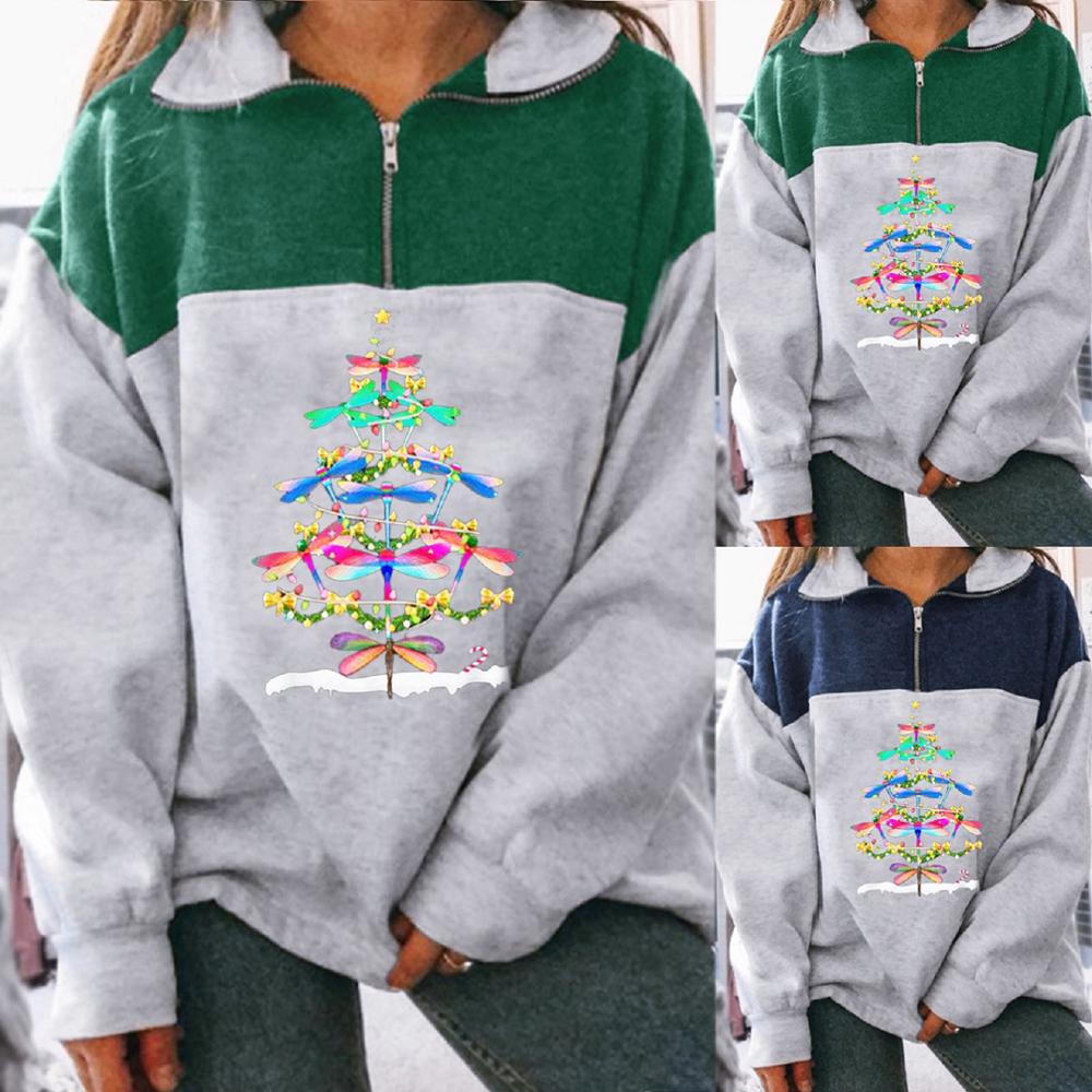 Bluzy Damskie Women's Casual Long Sleeve Printed Zipper Printed Long Sleeve Tops Sweatshirts Sudadera De Mujer Invierno