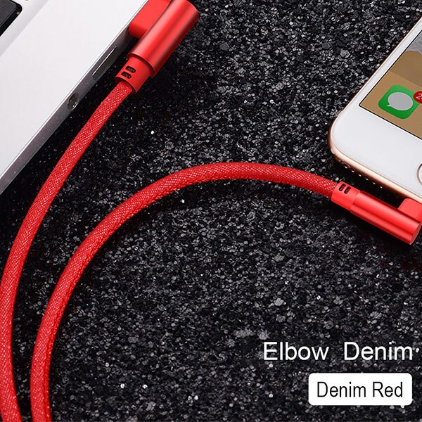 !ACCEZZ 90 Degree Denim USB Charge Cable For iPhone X XS MAX XR 8 7 6 6S 5S Plus Lighting Charging Data Cable For Ipad Mini 1 2M: Red / 1m