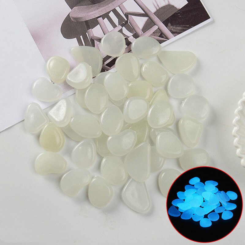 100Pcs Glow in the Dark Garden Pebbles Glow Stones Rocks Luminous stones for Walkways Aquariums Fish Tank Garden Yard Decoration: White