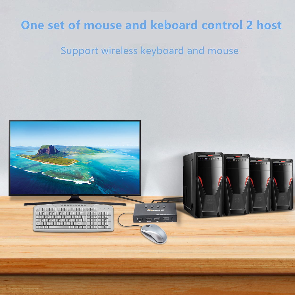 KVM Switch HDMI-Compatible 4 Port Box 4K@60Hz USB for 4 Computers Share Keyboard Mouse Printer and one HD Monitor