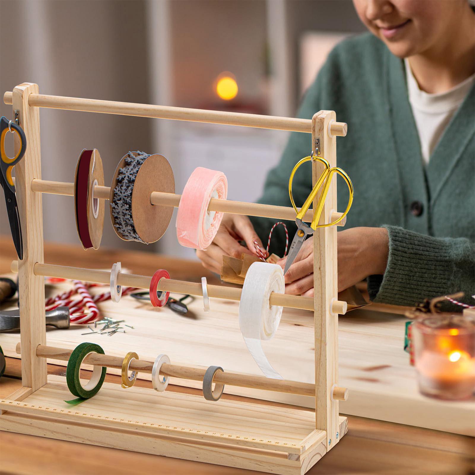 Porta nastro in legno Espositore per nastro in legno a 4 livelli per organizer per supporto per nastro artigianale da cucito per torte da sala artigianale